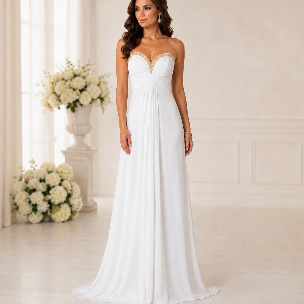 La Femme Strapless Gown Sweetheart Neckline Beaded Maxi Dress Size 10 wedding